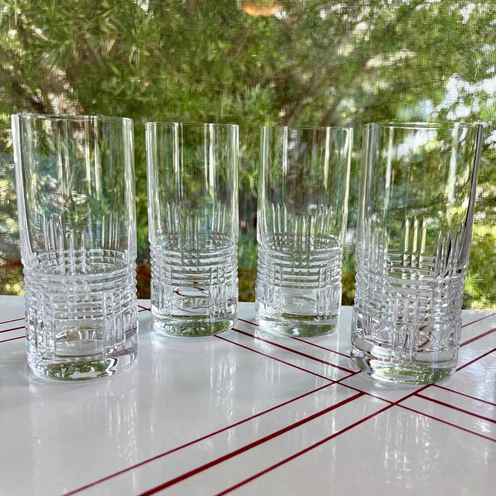 Vintage Crystal Highball Glasses Set of 4 Plaid Ralph Lauren Style Tumblers